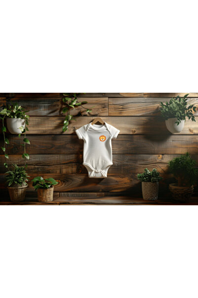 IGIGI Aslan Baskılı %100 Pamuk Kısa Kollu Beyaz Unisex Bebek Zıbın