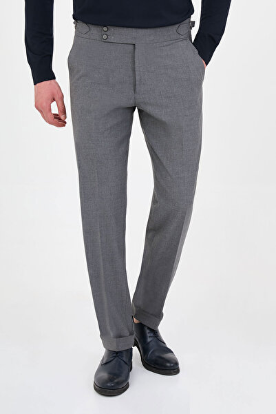 Mcr Düz Slim Fit İtalyan Stil Metal Tokalı Duble Paça Erkek Pantolon Gri - 38...