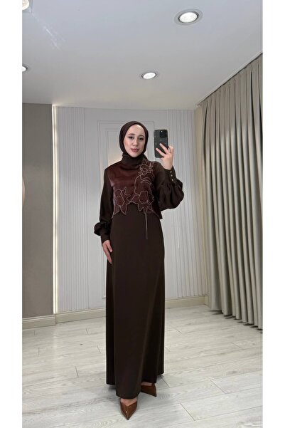 Jupe Kadın Krep Kumaş Organze Detaylı Abiye Elbise 7286