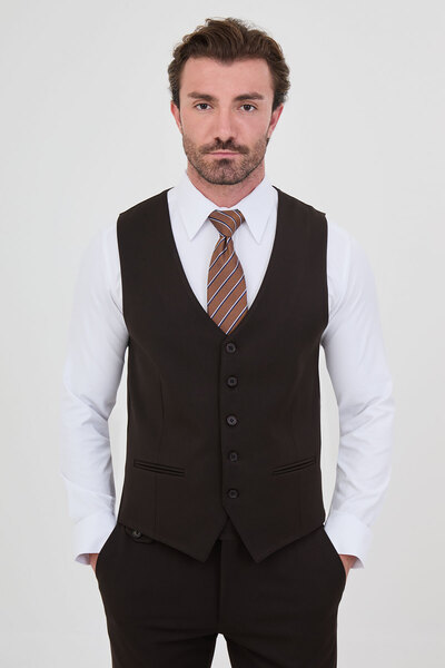 Mcr Straight Slim Fit Classic Men's Vest Brown - 40969.26K