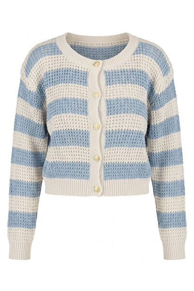 Noa&Noa Line Detail Buttoned Baby Collar Cardigan Baby Blue