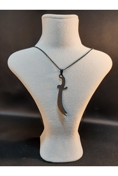 MRYart Black Color Steel Zulfiqar and Black Color Metal Chain Necklace