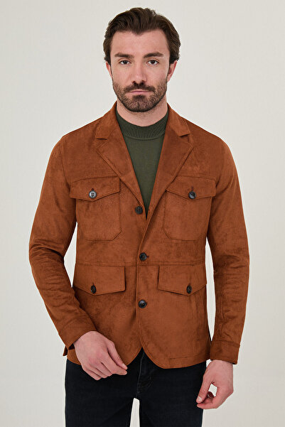 Mcr Textured Slim Fit Shirt Collar Buttoned Napa Men's Coat Camel - 39684.26K
