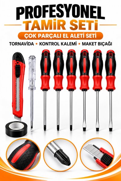 Trendhane 9 Parça Kauçuk Saplı Tornavida Seti Tamir