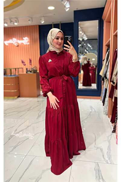 By Zeynep Yılmaz İpek Krep Lady Elbise Bordo