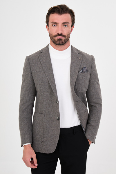 Mcr Textured Slim Fit Mono Collar Pocket Premium Wool Blend Men's Jacket Dark...