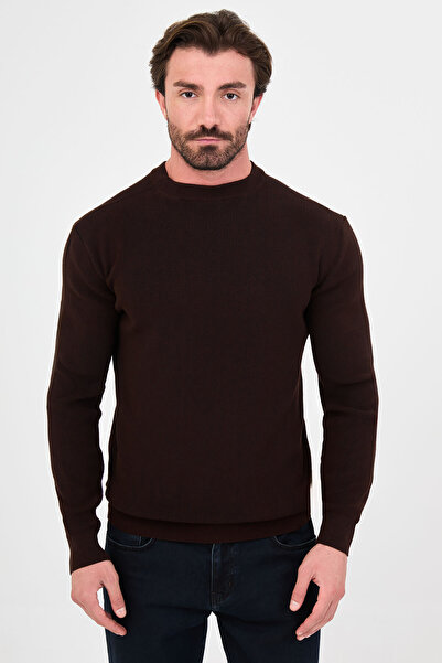 Mcr Textured Slim Fit Crew Neck Cotton Men's Knitwear Sweater Brown - 11622.26K