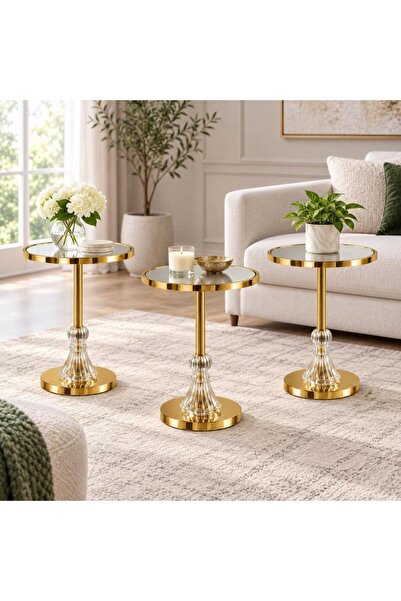 laverahome Modern Gold Service Table Set Mirrored Top Acrylic Base Table |