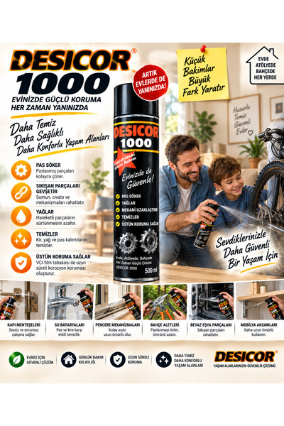 nemtut DESICOR VCI Sprey Pas Sökücü Korozyon Önleyici Yağlayıcı Temizleyici Metal Koruma Spreyi 3 Adet 1500 ml