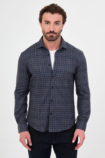 Mcr Cămașă bărbătească în carouri, slim fit, cu guler clasic, cu mânecă lungă...