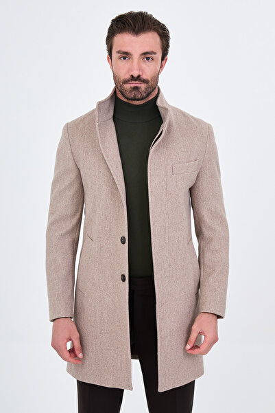 Mcr Straight Slim Fit Stand Collar Hidden Button Side Pocket Wool Men's Cashm...