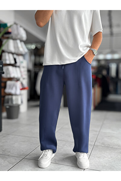 BYBASICMAN Navy Blue Panda Fabric Stitched Baggy Tracksuit Res-4004