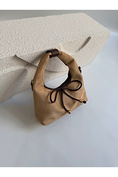Mia Collection Bowknot Bag Model Handbag and Women's Shoulder Bag Suede Bag Mink