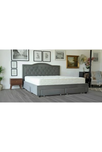 Occident Design Pat Terasino cu 4 sertare 180x200 cm Tapițat cu catifea gri C...