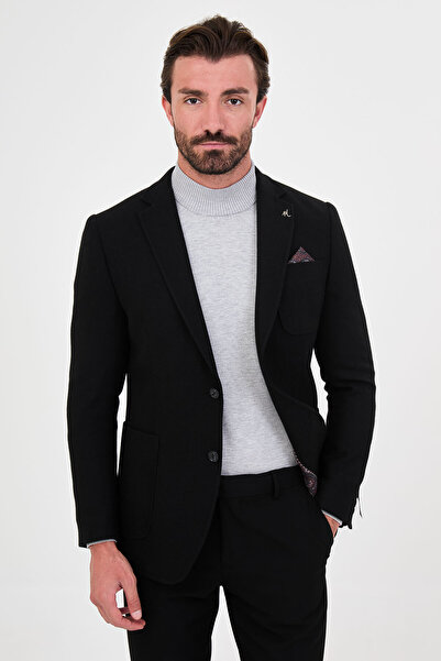 Mcr Textured Slim Fit Mono Collar Pocket Premium Wool Blend Men's Jacket Blac...