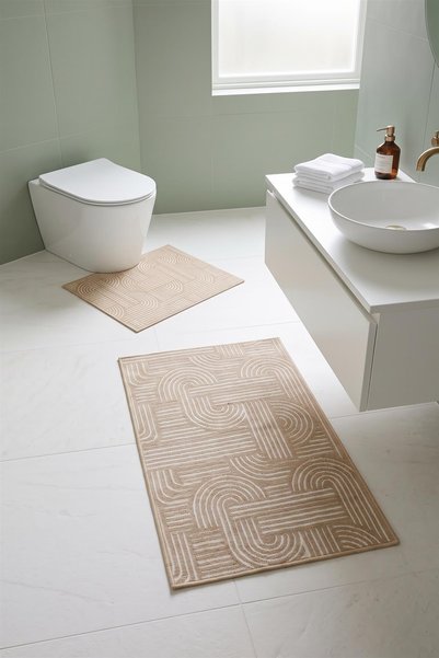 dekozer Revna Yellow Washable 2-Piece Bath Mat Set (60X100-50X60 cm) | Non-Sl...