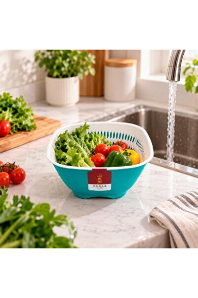 Warehouse Square Vegetable and Fruit Strainer with Double Bowl – Turquoise – ...