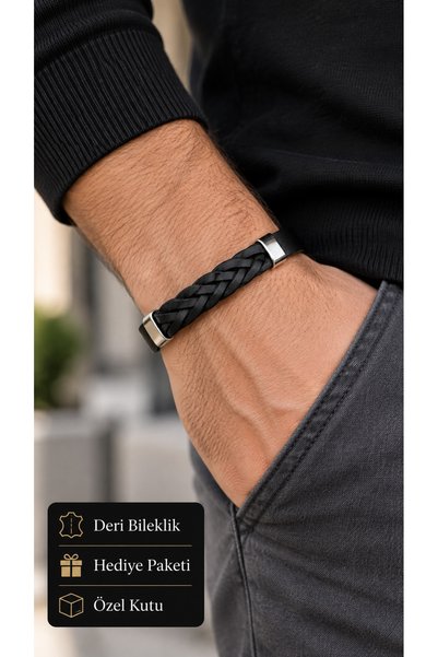 HER ŞEY NOTA www.herseynota.com Dameris Onyxline Black Leather Men's Bracelet...