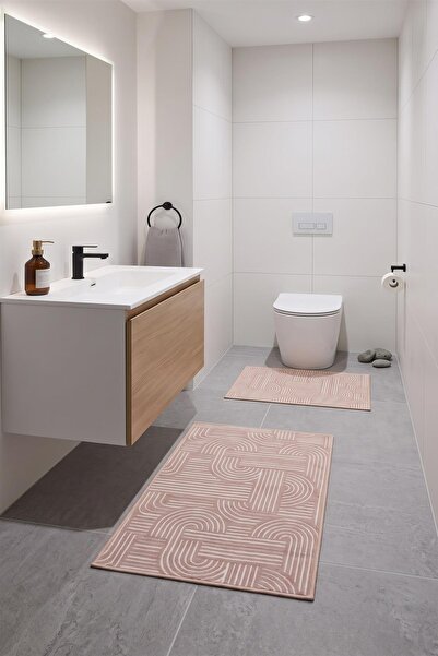 dekozer Revna Beige Washable 2-Piece Bath Mat Set (60X100-50X60 cm) | Non-Sli...