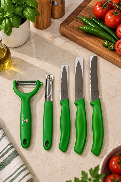 Victorinox Yeşil 5 li Soyucu Ve Kabak Oyucu Tırtıklı Düz Bıçak Seti