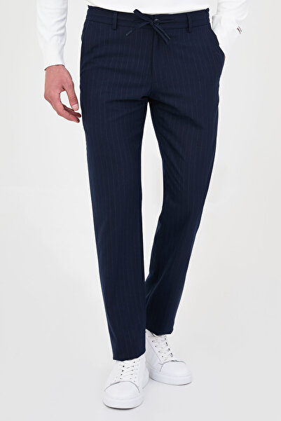 Mcr Striped Slim Fit Jogger Men's Trousers Navy Blue - 38387.26K