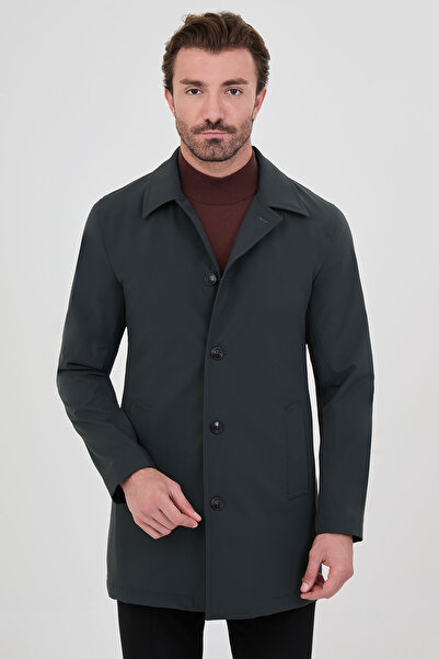 Mcr Straight Slim Fit Shirt Collar Buttoned Men's Trench Coat Khaki - 39691.26K