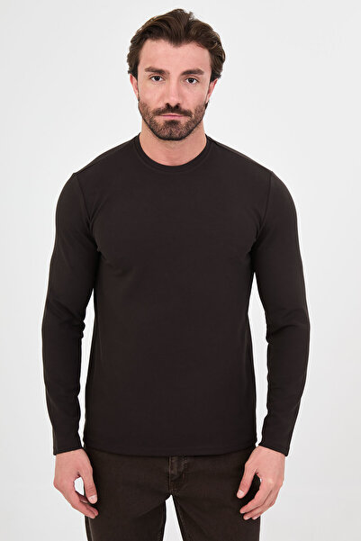 Mcr Patterned Slim Fit Crew Neck Long Sleeve Men's T-Shirt Brown - 36841.24K