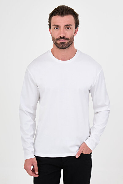 Mcr Tricou pentru bărbați cu mânecă lungă, 100% bumbac, cu decolteu rotund, c...