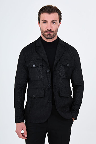 Mcr Textured Slim Fit Shirt Collar Buttoned Napa Men's Coat Black - 39684.26K