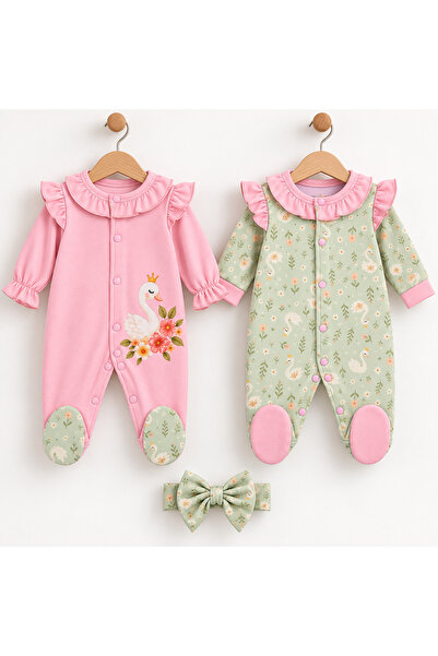 MCT Baby Wear طقم رومبير بناتي مكون من قطعتين مصنوع من القطن بنسبة 100% ومزين...