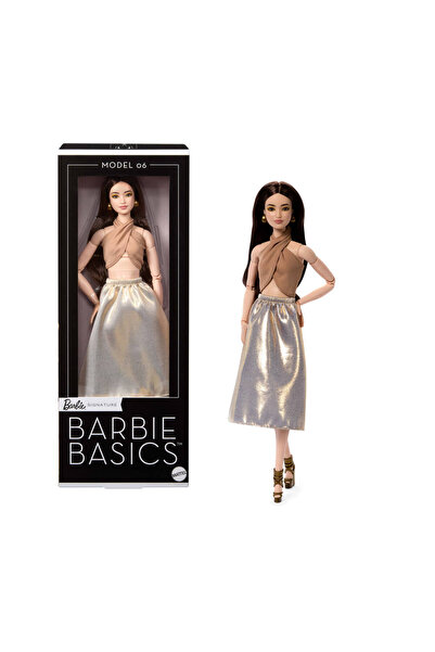 Barbie Păpușă de colecție Signature Basics Model 06, șatenă, fustă aurie, cor...