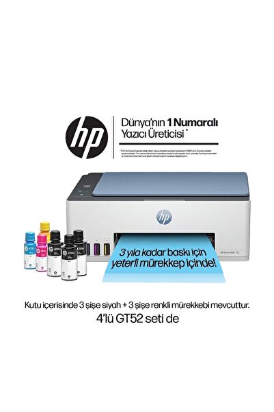 HP Smart Tank 585 Fotokopi Tarayıcı Wi-Fi Yazıcı - 4 Renk Yedek Mürekkep ve Yazıcı Kablosu Paketi