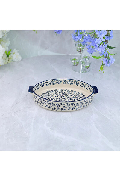 Al Hadaya Mall Elegant Design Ceramic Baking Tray - White and Blue - 21*33*5 cm