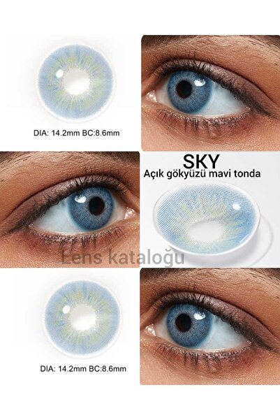 Eyeshop GÖZ LENSİ SKY açık gökyüzü mavi tonunda haresiz doğal görünümlü numar...