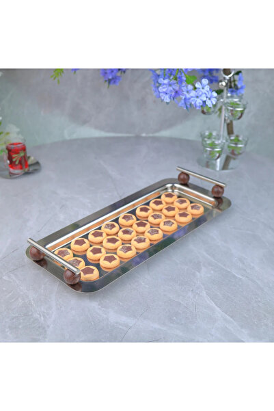 Al Hadaya Mall Modern Design Stainless Steel and Wood Rectangular Serving Tra...