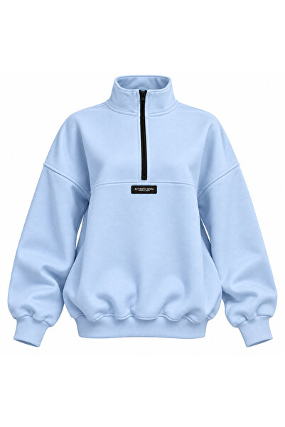 peri tower Kadın Dik Yaka Yarım Fermuarlı Oversize Uzun Kollu Sweatshirt