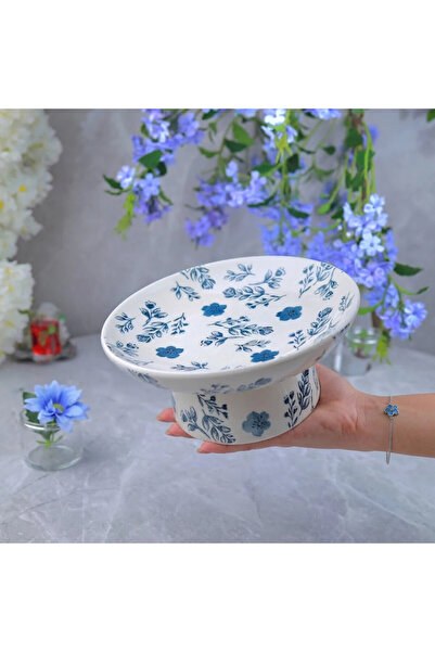 Al Hadaya Mall Ceramic Serving Dish with Engraved Design and Elegant Base - W...