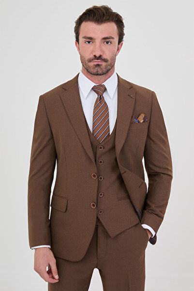 Mcr Plain Slim Fit Mono Collar Men's Suit Milk Coffee - 45390.25Y