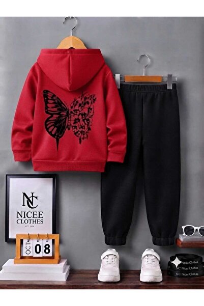 Leto Lykia Children's Tracksuit Unisex (Black with Butterfly Winter Print on ...