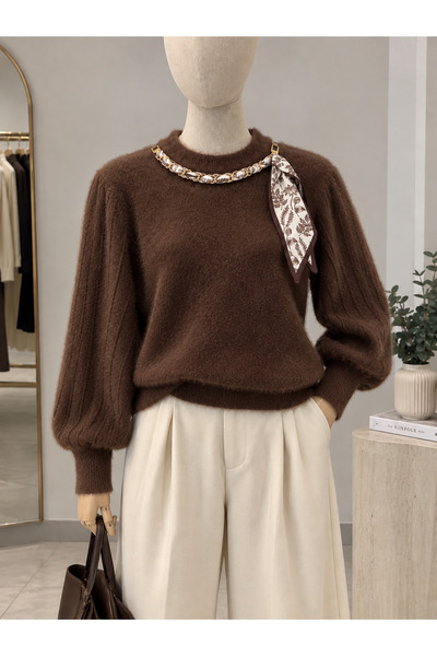 mahira collection Premium Soft Bearded Knitwear Sweater with Scarf Detail