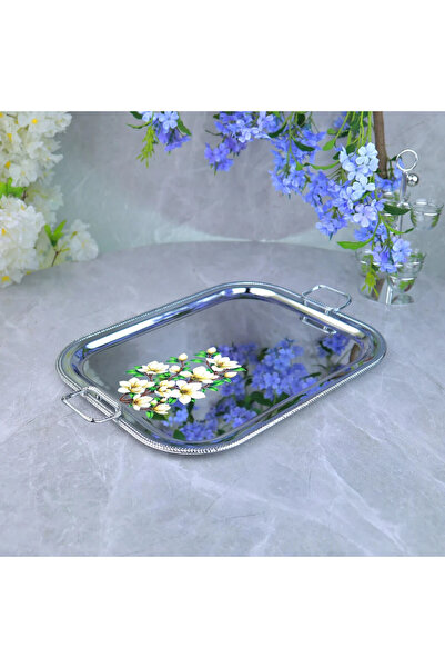 Al Hadaya Mall Elegant Design Single Stainless Steel Serving Tray - Silver - ...