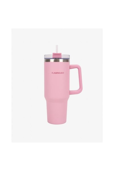 Flamingueo Termos cu mâner și pai, 1,18 L, cană termoizolantă din oțel inoxid...