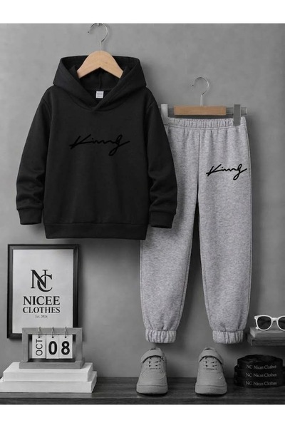 Leto Lykia Children's Tracksuit Unisex (Black Handwritten King Winter Print)