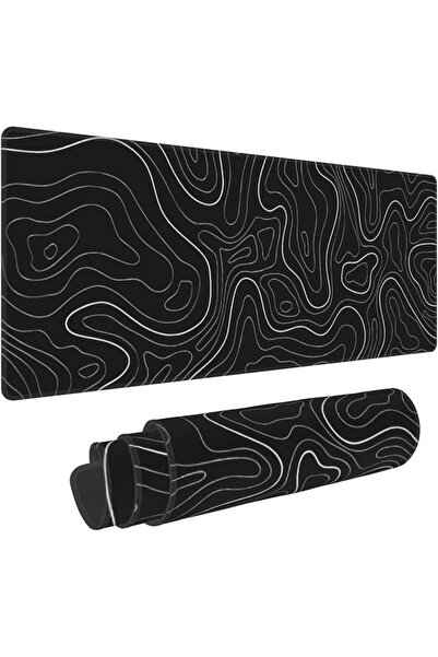 GENERAL Large Gaming Mouse Pad with Stitched Edges, Minimalist Topographic Ma...