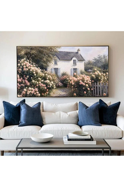 ALAYRA International Large Wooden Framed Rose Garden Canvas Wall Art – Cottag...