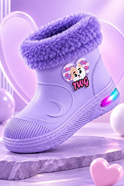 MUGGO MUPPY Işıklı Kürk Detaylı Unisex Çocuk Günlük Yağmur ve Kar Botu