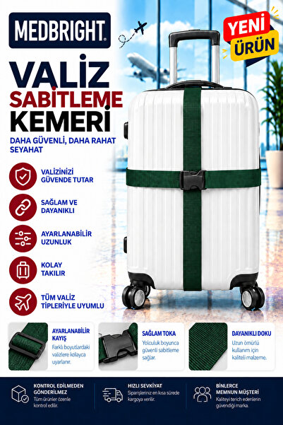 MEDBRIGHT Valiz Kemeri Emniyet Kilitli Tokalı Ayarlanabilir Bavul Kemeri 2 Ad...