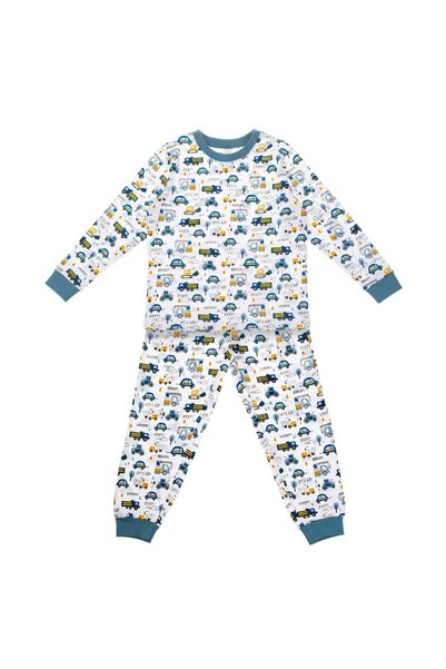 OEM Pijama bumbac baieti 18-24 luni bluza pantaloni vehicule santier alb alba...