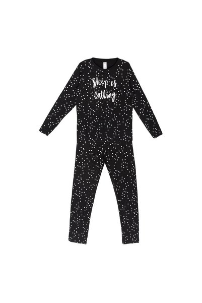 OEM Set Pijama de Iarna din Bumbac Neagra cu Buline "Sleep is calling"