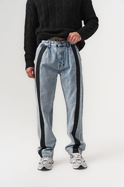 go gang own Panelstripe Contrast Panel Detailed Jean Baggy Men's Trousers